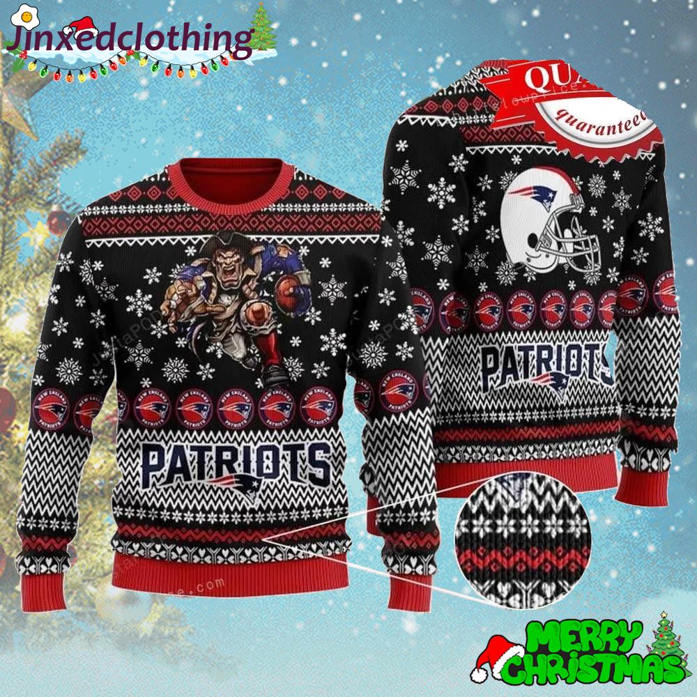 Sports Football Team England Patriots Player With Helmet And Ball For Football Fans Ugly Christmas Sweater Funny 